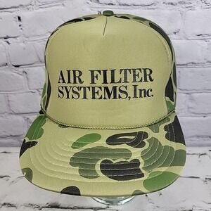 Vintage Camo Trucker Hat Air Filter Inc All Foam Green Snapback Rope Nissin Cap